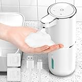 HAPPHOOH Seifenspender Automatisch, Seifenspender Wandbefestigung Berührungslos Schaumseifenspender mit 4 Einstellbare Stufen, USB Wiederaufladbar Elektrischer Seifenspender Sensor 380ml für Bad/Küche