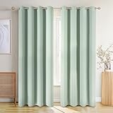 Blumtal Verdunklungsvorhänge 2er Set - Thermovorhang Kälteschutz - Vorhang blickdicht mit Ösen - Gardinenschals mit Schlaufen - Thermovorhang Fenster - Gardinen 175x140 cm - Gardinen blickdicht - Grün