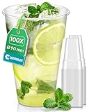 Commerline 100 Stück Plastikbecher 0,4L Trinkbecher, Plastik Transparent Becher, Partybecher, Kunststoffbecher, Wasserbecher Ausschankbecher