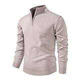 Rollkragenpullover Pullover Herren Mit Reißverschluss, Streifen Loose Fit Winter Basic Elegant Halbe Strickpullover Winterpullover Fleecepullover Pulli Herren Zu Dicken Socken Und Stiefeln