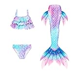 Marmaid Schwanz Mädchen mit Bikini Set Schwimmflossen Kinder Meerjungfrau Badeanzug Bikinis Monoflosse Meerjungfrauen Badekleid Badebekleidung
