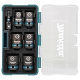 Makita E-16592 Impact Black Schlagnuss-Set 1/2' 7-teilig in Aufbewahrungsbox, SW13 - SW24 inkl. Adapter 50 mm 1/4'-Sechskant auf 1/2'-Vierkant, Chrom-Molybdän, Schlagnüsse 38 mm lang