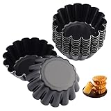 FerraDrend 12 Stück Mini Tartelette Förmchen,6.35 cm/2.5 in Ei Torte Form aus Kohlenstoffstahl,Wiederverwendbare Eier Kuchenform,Antihafte Metall Klein Torteletts,für Pudding, Kuchen, Cupcake, Muffin