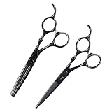 CRILSTYLEO 2-teiliges Set Professionelle Haarschere Bartschere Stoffschere Astschere Professionelle Haarschneideschere Salonschere Friseurschere Black