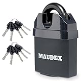 Maudex® MDL60 Heavy Duty Vorhängeschloss mit 10 Schlüsseln - [Anti-Bohr-, Anti-Pick-Zylinder] - [Geschlossener Bügel] - Outdoor-Vorhängeschloss für Schuppen, Tor, Garage, Container