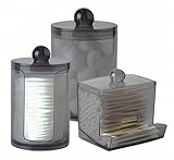 PUTOAHAO 3 Stk Wattepadspender,Wattestäbchen Behälter,Wattepads Aufbewahrung,Wattestäbchen Box,Wattepads Aufbewahrungbox, Wattestäbchen Halter für Schminktisch, Bad, Schlafzimmer (schwarze, D)