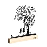 UNUS Deko-Baum Aufsteller, Kinder auf der Schaukel, Aufsteller aus schwarzem Metall mit Bambus-Sockel, Deko für Fensterbank, Esstisch, Wohnzimmer, Frühlingsdekoration