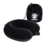 Makimoo Memory Foam Reisekissen, Nackenkissen, bequem und leicht, ideal zum Schlafen im Flugzeug, Auto, Zug, Bus und zu Hause, kommt mit Aufbewahrungstasche (Schwarz)