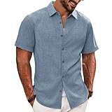 PJ PAUL JONES Hemd Herren Freizeithemd Sommer Strand Kurzarmhemd Regular Fit Shirt (Graublau, XL)