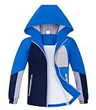 ALXHUTE Regenjacke Jungen Übergangsjacke Wasserdicht Kinder Softshelljacke Farbkontrast Jacke Mit Kapuze Blau DE: 134-140 (Herstellergröße 140)