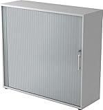 bümö Aktenschrank abschließbar mit Rollladen, Rollladenschrank für Ordner & Co. - Büroschrank mit Rollo, abschließbarer Ordnerschrank aus Holz in Grau/Silber mit Relinggriff