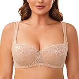 MELENECA Damen Balconette BH mit Bügel Sexy Spitzen BH - Push Up Stütz BH Beige 85B