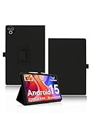 Schutzhülle für MUISOO MISKB100177 Tablet, 25,4 cm (10 Zoll), yystao PU-Leder, kompatibel mit MUISOO Tablet MISKB100177 25,4 cm (10 Zoll), Handschlaufe, hautstrukturiertes Vollwickeldesign, Schwarz