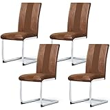 AINPECCA 4er Set Freischwinger Stuhl mit Kunstleder Moderner Schwingstuhl mit hoher Rückenlehne Wohnzimmerstuhl Küchenstuhl mit Chromgestell und Fußstütze Bürostuhl Esszimmer(4, PU Braun)
