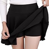 DJT FASHION Damen Mädchen Basic Solid vielseitige dehnbaren informell Mini Skater Rock Schwarz Medium