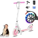 GHBXJX Cityroller Scooter Pro LED 200mm Roller Klappbarer Scooter mit Handbremse, Tretroller Kinder ab 8 Jahre Mädchen Jungen Teenager, ABEC 9, Erwachsene und Kinder,Rosa