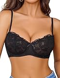 Avidlove Damen Dirndl BH Sexy Spitze Transparent Bügel Bra Komfort Klassische BHS Spaghetti Ungepolsterte Bralette Tägliche BH-Unterwäsche Schwarz L