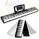 E Piano 88 Tasten: Keyboard Piano mit Bluetooth Faltbares E-piano mit anschlagdynamik 1800mAh Batterie unterstützung MIDI 10W Lautsprecher Sustain Pedal Notenständer Aufkleber Audiokabel Kopfhörer