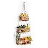 FRUIT HUB® Obstkorb hängend zur Wandmontage – 100% natürliches Seegras – Hängekorb für Obst & Gemüse – platzsparende Obstaufbewahrung – Handgefertigte Etagere – Zero Waste Deko Korb