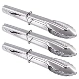 Mini-Edelstahl-Servierzange, kleine Metallzange zum Servieren von Lebensmitteln, Kochen, Salat, Grillen, Salatbesteck, Salatzange (17,8 cm), 3 Stück