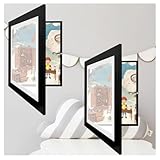 Wizvox Kinder Kunstrahmen FrontöFfnung, FrontöFfnungsrahmen Acryl Kunst Fotorahmen Aufklappbarer Bilderrahmen, Bilderrahmen Zum Aufklappen Kinderbilder,Schwarz-2Stück