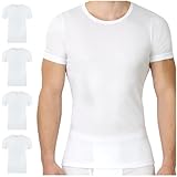 SES Feinripp Unterhemd Herren Weiß M 4er Pack / Kurzarm Unterhemden Weiss / 100% Baumwolle als Feinripp oder Basic T-Shirt