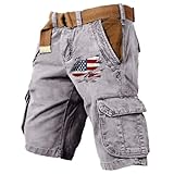 Generisch Cargoshorts Herren Mit Taschen Sommer Arbeitshose Übergröße Kurz Cargohose Sporthose Mit Handytasche Outdoor Fitness-Bekleidung Streetwear Elfenbein L