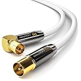 deleyCON 2m 4K TV Antennenkabel - 4K Ultra-HD Full HD HDTV - 1x Gewinkelt - Koaxialkabel - IEC-Stecker (gerade) zu IEC-Buchse (90° Grad) - Metallstecker - Weiß