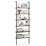 FANTASK 6-stöckiges Leiterregal, 60 x 20 x 183 cm, industrielles Bücherregal mit Metallrahmen, offenes Standregal, Ausstellungsregal für Wohnzimmer, Schlafzimmer & Heimbüro (braun)