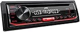 JVC KD-T402 CD-Autoradio mit RDS (Hochleistungstuner, USB, AUX-Eingang, Android Music Control, Bass Boost, 4x50 Watt, Rot) Schwarz