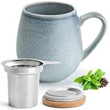 Happy Lemuro Teetasse mit Deckel und Sieb - 550 ml - Große Teetasse mit Sieb - XXL Tasse mit Deckel - Tee Tasse Groß - Tea Cup - Große Tasse - Tee Zubehör - Tea Mug - Jumbotasse (Ocean Blue)