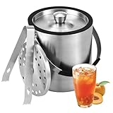 1.6L Eiswürfelform, Eiskübel mit deckel,Eiswürfelbehälter edelstahl mit Clips und Sieb, ideal für Partys, Bier, Cocktailbars, Champagner und Obst,zur zum Kühlen von Getränken