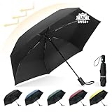 Herreicher UV Schirm Reise Regenschirm Automatik - Kompakt Faltbar Tragbar UV-Schutz Taschenschirm Leicht Umbrella 98cm Spannweite 6 Rippen 210T Abdeckstoff UPF50+ für Erwachsene und Kinder, Schwarz