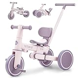 VITONIS 5 in 1 Dreirad, laufrad ab 1 Jahr, Kinderfahrrad mit Schubstange für Kinder 18 Monate-5 Jahre,Jungen Mädchen Geschenk, Violett