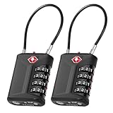 ZHEGE Kofferschloss Zahlenschloss 4 Stellig, TSA Schloss mit Flexible Kabel, Zelt Schloss mit Weißen Zahlen, Gepäckschloss, Reiseschloss, Kabelschloss für Koffer, Rucksack, Hostel (2 Stücke, Schwarz)