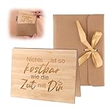 WINKIO Holzgrusskarte mit Pergamentpapier Umschlag mit Schleife, Geeignet für Grußkarten, Einladungen, Hochzeitskarten, Geburtstagskarten und Liebesbriefe (Nichts ist so kostbar wie die Zeit mit Dir)