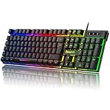 Rewurnth Gaming Tastatur QWERTZ Layout, RGB Hintergrundbeleuchtung, USB Kabelgebundene Tastatur mit Nummernblock, Leises Tippen für PC, Laptop, PS4, Xbox, Windows