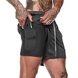 QINFEN YUNDOU Herren 2 in 1 Shorts Sommer Schnelltrocknende Laufshorts Herren Sport Shorts mit Taschen Sport Kurze Hosen Fitness Laufhose