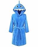 WYTbaby Bademantel Kinder 100% Baumwoll Kinderbademantel mit Kapuze, Weich Flauschiges Frottee Kinder Bademantel Mädchen Jungen, Blau 3-8 Jahre