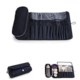 Make-up-Tasche Taschen Kosmetik Pinsel Reise Schminktasche Aufbewahrungstasche Organizer Handtasche Kosmetik mit 12 Bürstenhalter für Pinsel Sets und Makeup Zubehör (Schwarz)