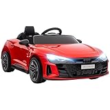 HOMCOM Kinder Elektroauto 12V Kinderauto mit 2,4 GHz Fernbedienung, 2 Motor, Kinderfahrzeug mit Hupe, LED, Musik, Sanftstart, Elektrofahrzeug mit Hilfsrad, für 3-5 Jahre Kinder, Rot