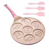 26cm Pancake Pfanne Antihaft: Sieben Löcher Crepe Pfanne Crepes Maker mit Tier, Pfannkuchenpfanne Pancake Maker für Gas usw, Spiegeleipfanne für Omeletts Pfannkuchen Burger