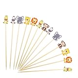 Catelves Tiere Cocktailspieße,100 Stück Tiere Spieße Fingerfood Kinder,Tiger Holzspieße Löwe Cocktail Deko 13cm,Tiere Zahnstocher Holz 6 Stile,Käsespieße Obstspieße für Geburtstag Sommer Party Deko