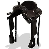 vidaXL Westernsattel Halfter Brustblatt Echtleder 16' Schwarz Pferd Sattel Set