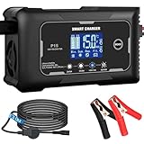 HTRC Ladegerät Autobatterie 12V/15A＆24V/10A, Ladegeräte für Autobatterien, Batterieladegerät KFZ für Auto, Motorrad, Rasenmäher, Boot, Lithium, LiFePO4, Blei-Säure(AGM, Gel, MF, EFB, SLA, VRLA usw)