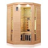 Dewello® Infrarotkabine Infrarotsauna LAKEFIELD 3 140cm x 140cm für 2-3 Personen aus Hemlock Holz mit Vollspektrumstrahler, LED-Farblicht, Bluetooth, FM,MP3,USB