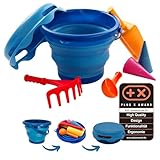 Schildkröt 7in1 Sand Toys Set, innovatives Sand-Spielset im Handtaschenformat, kompakt und platzsparend, Faltbarer 3 Liter Eimer mit 6 Sandspielzeugen zum Graben, Formen, Sieben und Rechen, 970244