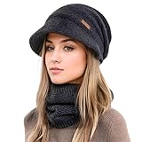 Mütze Damen, Mütze Damen Winter Mit Schal Mit Schal Herbst EIN Kombinationsset, Winter Beanie Damen Schal Und Mütze Set Mit Visier Weichem Innenfutter GefüTterte
