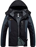GEMYSE Herren Skijacke Winddichte Winterjacke mit Kapuze Snowboardjacke Wasserdicht Outdoorjacke Gefüttert Funktionsjacke,Schwarzgrau,M