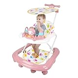 Lauflernhilfe für Babys mit Spielset und Bodenmatte, robust, faltbar, mit 5 verstellbaren Positionen, ideal als Gehhilfe für die ersten Schritte Ihres Kindes (Rosa-62 x 68 x 36 – 81 cm)